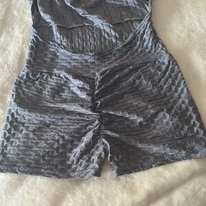 Gray Textured “Scrunch bottom” Women's Romper